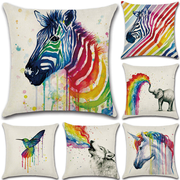 Colorful Zebra Printed Cotton Linen Pillowcase