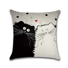 Load image into Gallery viewer, Black and White Cat Printed Throw Pillow Case