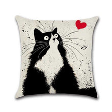 Load image into Gallery viewer, Black and White Cat Printed Throw Pillow Case