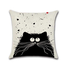 Load image into Gallery viewer, Black and White Cat Printed Throw Pillow Case
