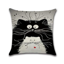 Load image into Gallery viewer, Black and White Cat Printed Throw Pillow Case