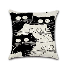 Load image into Gallery viewer, Black and White Cat Printed Throw Pillow Case
